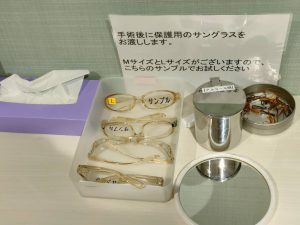 保護用サングラス、メイク落とし、髪ゴム